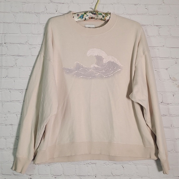 American Eagle Outfitters Sweaters - American Eagle Outfitters Peach Distressed Crewneck Ocean Waves Sweater Womens S